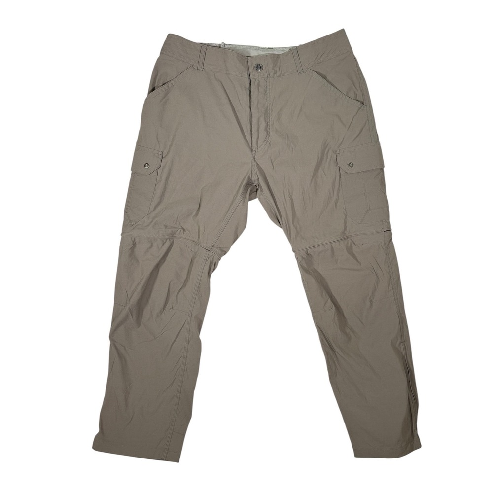 Kuhl Renegade Cargo Convertible Pants Khaki Tan Stealth Zip Hiking Mens 35.5x30
